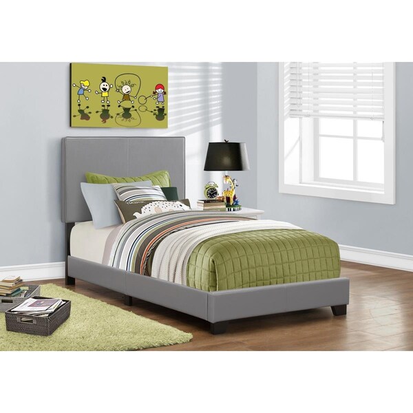 Gfancy Fixtures 45.75 in. Grey Solid Wood, MDF & Foam Twin Size Bed Frame with a Leather Look GF3093888 - main